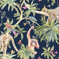 Image of Jungle Animals Wallpaper Navy Holden 90690