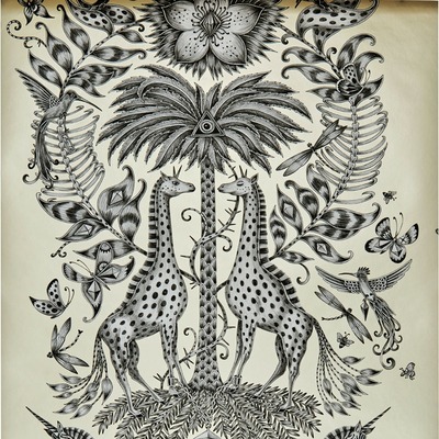 Emma J Shipley Animalia Kruger Wallpaper Monochrome W0102/05 By Clarke & Clarke

