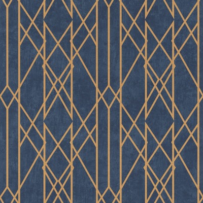 Portfolio Linear Geometric Wallpaper Navy / Copper Rasch 215144