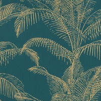 Image of Pandore Palm Leaves Wallpaper Teal / Gold Rasch 406825