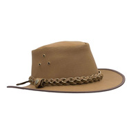 Image of Walker & Hawkes Unisex Tan Leather Outback Braided Traveller Hat - S (57 cm)