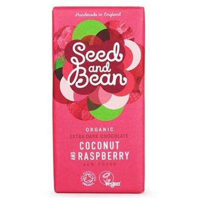 Seed & Bean - 66% Organic Extra Dark Chocolate. Coconut & Raspberry Flavour (75g)