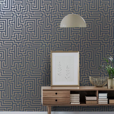 Glistening Maze Wallpaper Navy / Gold Holden 12913