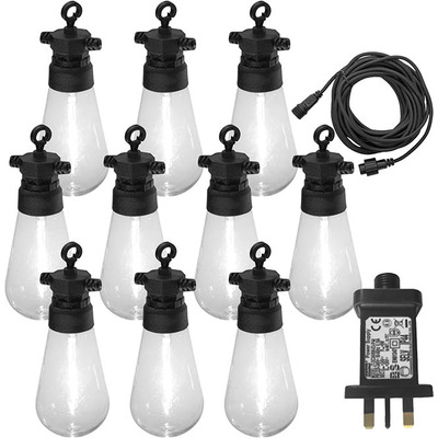 Festoon Lights with 10 Pear Shape Warm White Lamps -10m String