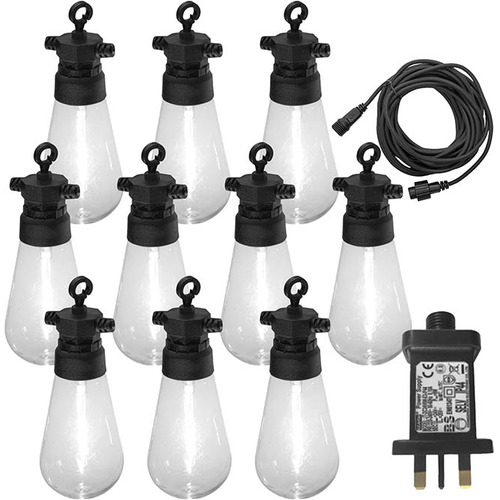 Festoon Lights with 10 Pear Shape Warm White Lamps -10m String