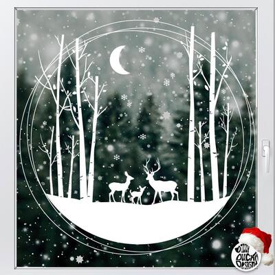 Stag & Birch Ring Window Decal - Large (80cms)