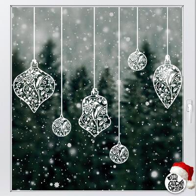6 x Floral Baubles Christmas Window Decals - Small Set