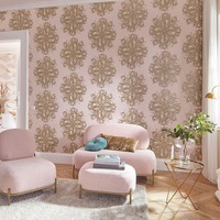Image of Elle Decoration Baroque Damask Wallpaper Blush Pink Gold 1015405