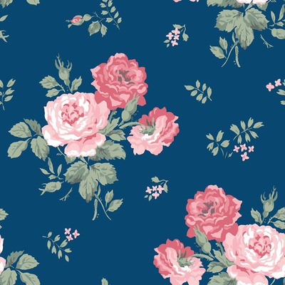 Cath Kidston Antique Rose Wallpaper Blue 182503