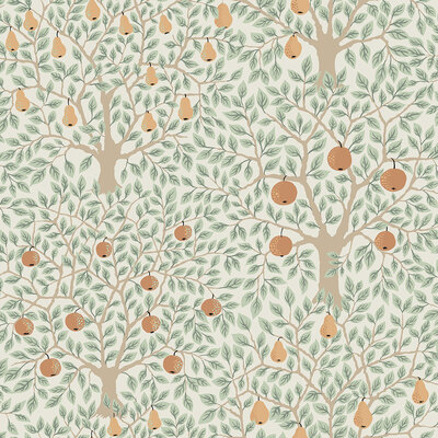 Apelviken Apples And Pears Wallpaper White Green Galerie 33011