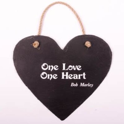 Hand Crafted ’One Love One heart’  Slate Heart Shaped Hanging Sign