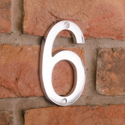 10cm Contemporary Chrome House Numbers - 6