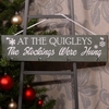 Image of Personalised slate stocking hanger engraved with your family name and "the stockings were hung" in smoky green slate