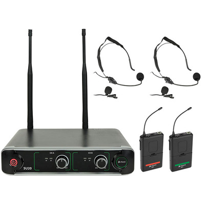 Dual UHF Belt pack Microphone System with Receiver- 863.42 & 864.3MHz