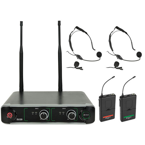 Dual UHF Belt pack Microphone System with Receiver- 863.42 & 864.3MHz