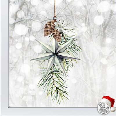 Christmas Pine & Star Window Decal - 25 x 45 cm