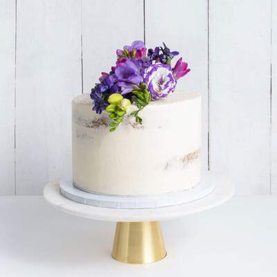 One Tier Decorated Naked Wedding Cake - Purple Floral - 10" Large