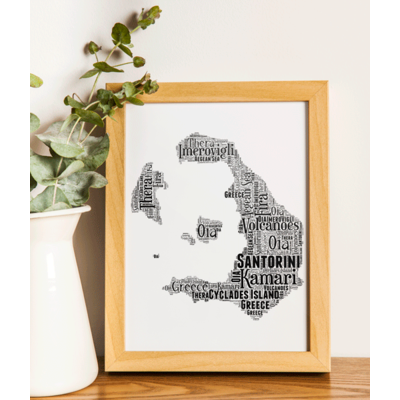 Personalised Santorini Word Art Picture Map Print Gift