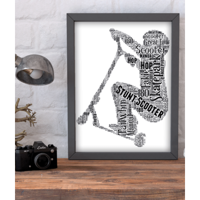 Personalised Stunt Scooter Word Wall Art Picture Print Gift