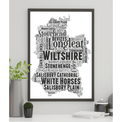 Personalised Wiltshire Word Art Map