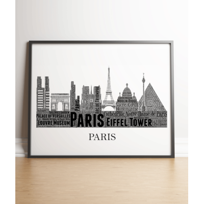 Personalised Paris City Skyline Word Wall Art Picture Gift