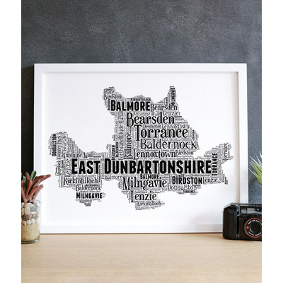 East Dunbartonshire Personalised Word Art Map