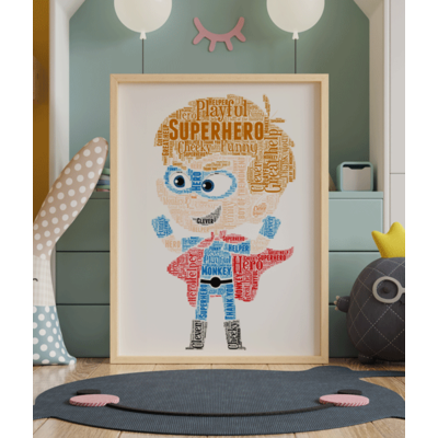 Personalised Boy Superhero Word Art Picture Print