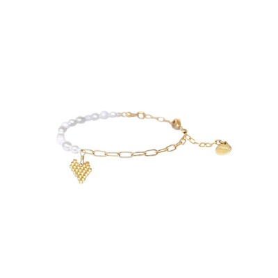 Pearly Heartsy Chain Bracelet - Gold