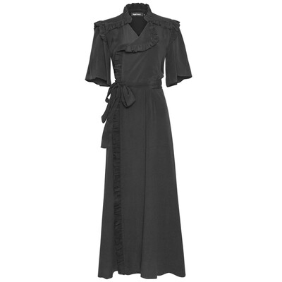 MAGALI PASCAL Clara Wrap Silk Mix Dress Off Black
