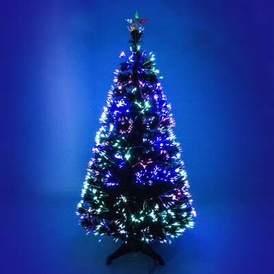 Green Fibre Optic Christmas Tree 2ft to 6ft with Multicoloured Fibre Optic Lights, 5ft / 1.5m