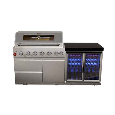 Draco Grills 6 Burner BBQ Modular Outdoor Kitchen with Double Fridge, Available Now / Without Granite Side Panels