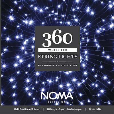 Noma Christmas 120, 240, 360, 480, 720, 1000 Multifunction Lights with Green Cable- White, 360 Bulbs