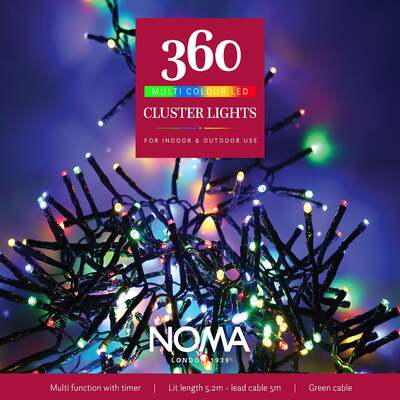 Noma Christmas 360, 480, 720, 960, 2000 Multifunction Cluster Lights with Green Cable - Multi Colour, 360 Bulbs