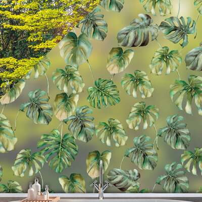 Monstera Leaf Tropical Privacy Frosted Window Panel - 800(w) x 1200(h) mm