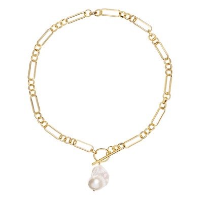 Alba Chunky mixed link Gold Necklace with large Keshi Pearl