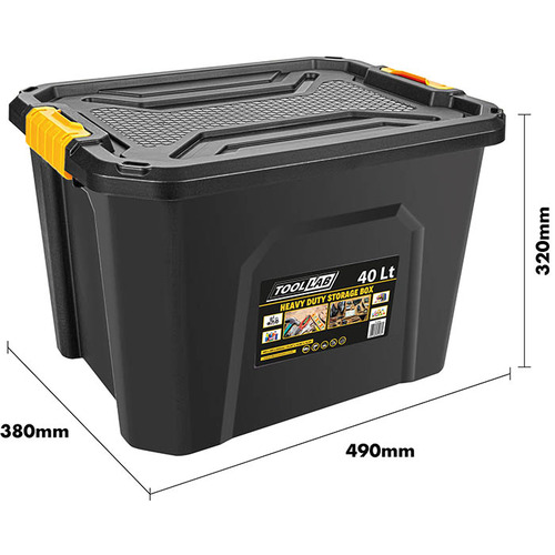 Heavy Duty Polypropylene Storage Box with Clip on Lid - 40 Litre