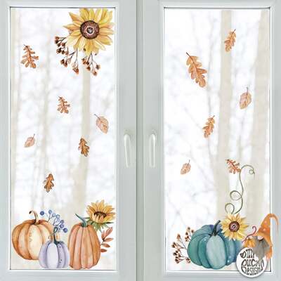 Autumn Sunflower Pumpkin Window Decal Set - Large