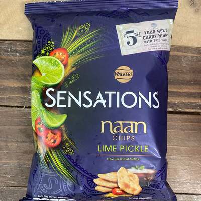4x Walkers Sensations Naan Chips Lime Pickle (4x150g)