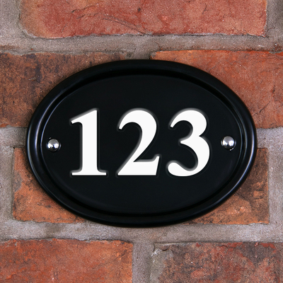 Black Aluminium House Number Oval 19 x 14cm 3 Digit