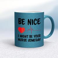 Be Nice Mug – Blue Glitter/White, 10oz