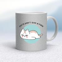 Cats Don’t Give A Fuck Mug – Silver Glitter/White, 10oz