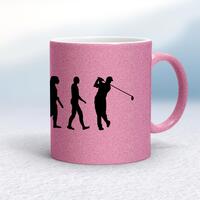 Evolution Of A Golfer Mug – Pink Glitter/White, 10oz