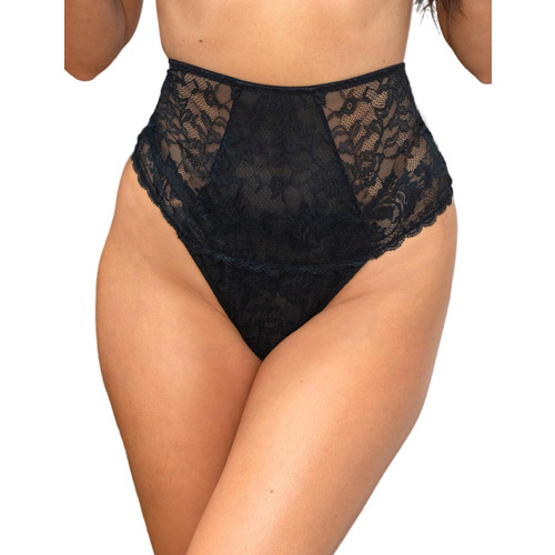 Pour Moi For Your Eyes Only High Waist Crotchless Thong - Black