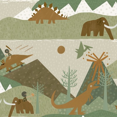 Prehistoric Dinosaur Wallpaper Green / Orange Holden 13260
