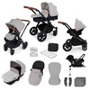Image of Ickle Bubba Stomp v3 All In One Travel System With 0+ Galaxy Car Seat and Isofix Base (Frame: Black, Fabric Colour: Silver, Handle Bars: Tan)