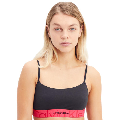 Calvin Klein Embossed Icon Cotton Bralette - Black with Pink Splender