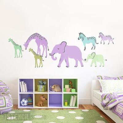 Safari Animals - Giraffe, Elephant & Zebra Stencils - Buy the Set - One of Each Stencil - Mum & Baby Giraffe, Elephant & Zebra