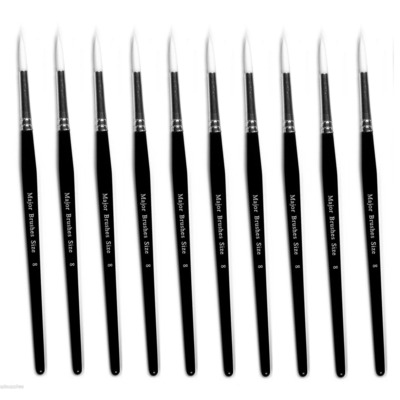 Pack of TEN Synthetic Sable Artist Paint Brushes - Size 8