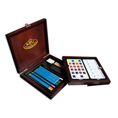 Deluxe Artist Watercolour Pencils & Pastel In Wooden Box Set