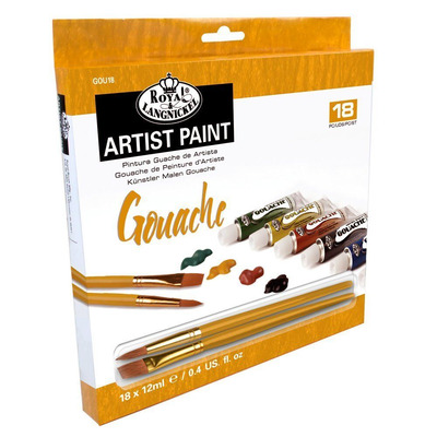 Pack Of 18 Essentials Range Artist Gouache Paints & Brushes